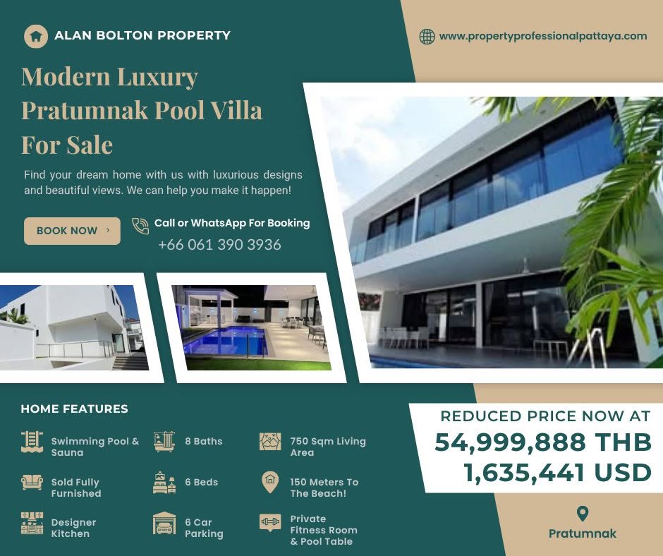 New modern luxury Pratumnak pool villa listing overview