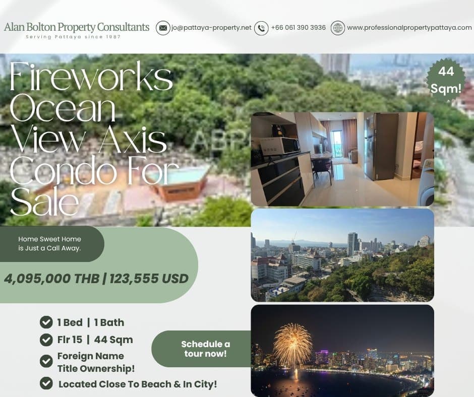Large 44 Sqm Fireworks Ocean View 1 Bed 1 Bath Condo For Sale In Pratumnak!