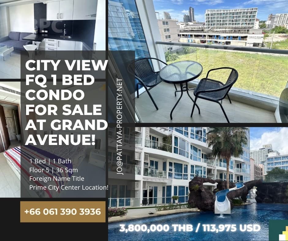 City View 1 Bed 1 Bath FQ Condo For Sale In Pattaya City Center!