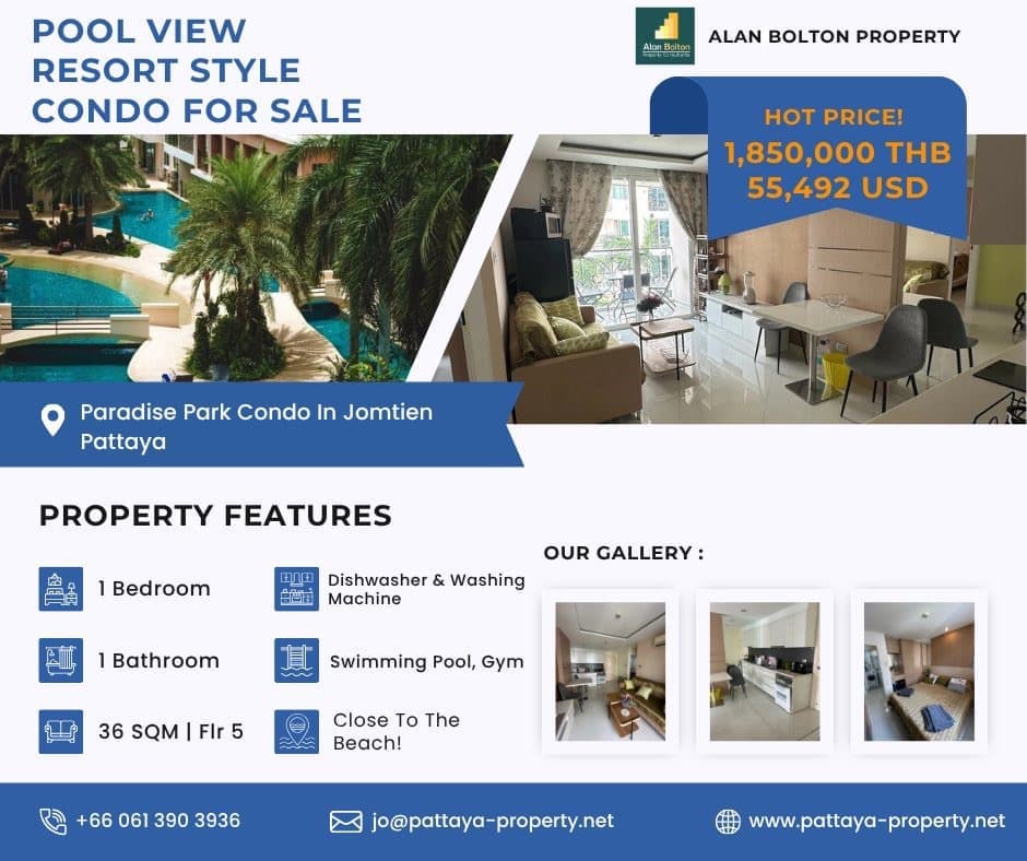 Hot Price Pool View 1 Bed 1 Bath Resort Style Condo For Sale In Jomtien!