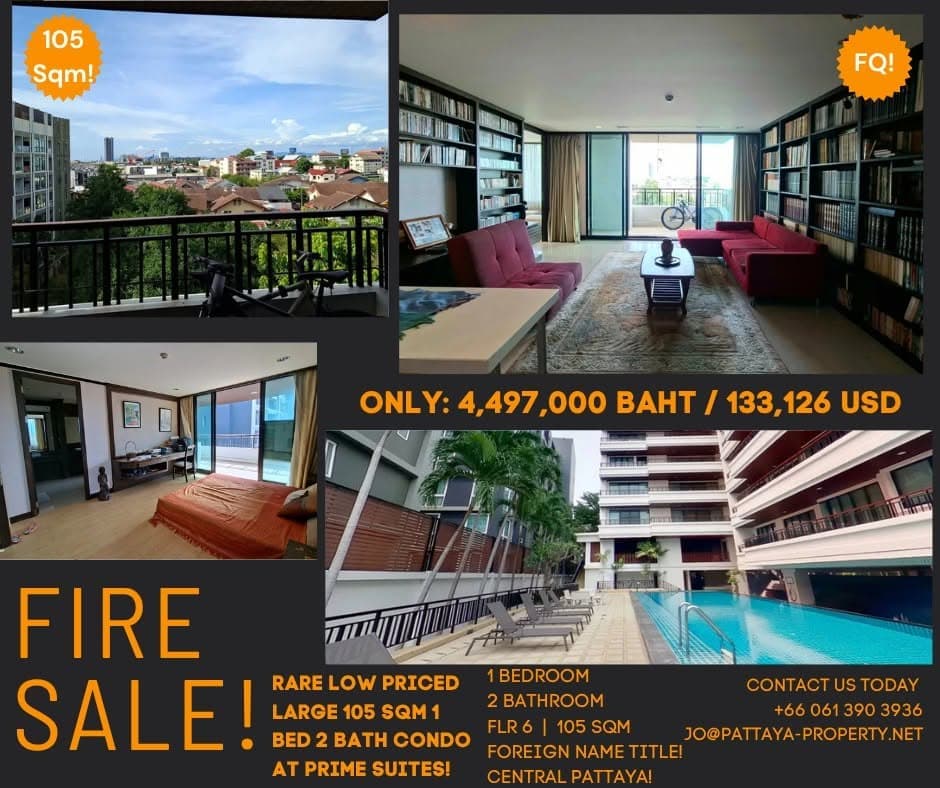 Rare Low Priced Large 105 Sqm 1 Bed 2 Bath Condo In Central Pattaya!