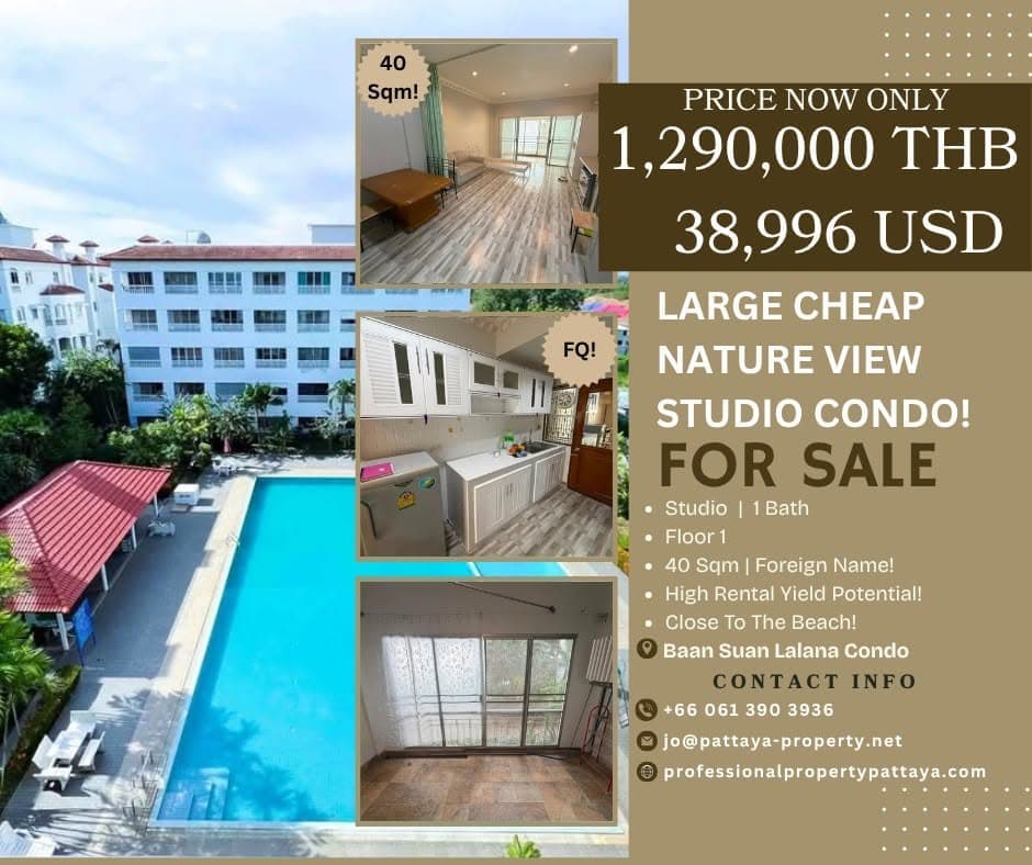 Large 40 Sqm Nature View Studio Condo For Sale Close To Jomtien Beach!