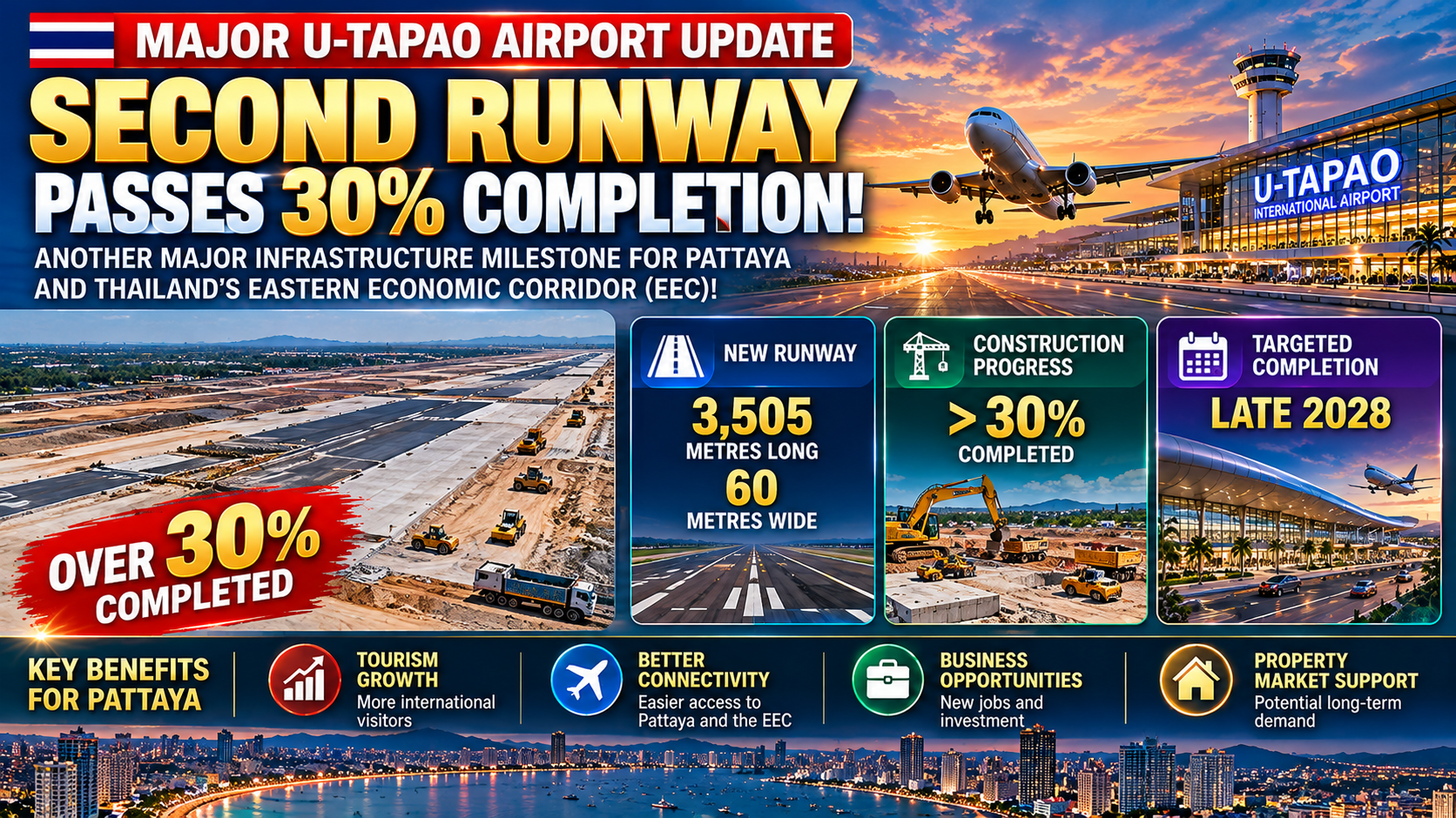 🚨🇹🇭 𝗠𝗔𝗝𝗢𝗥 𝗨-𝗧𝗔𝗣𝗔𝗢 𝗔𝗜𝗥𝗣𝗢𝗥𝗧 𝗨𝗣𝗗𝗔𝗧𝗘 — 𝗦𝗘𝗖𝗢𝗡𝗗 𝗥𝗨𝗡𝗪𝗔𝗬 𝗣𝗔𝗦𝗦𝗘𝗦 𝟯𝟬% 𝗖𝗢𝗠𝗣𝗟𝗘𝗧𝗜𝗢𝗡! ✈️🏗️