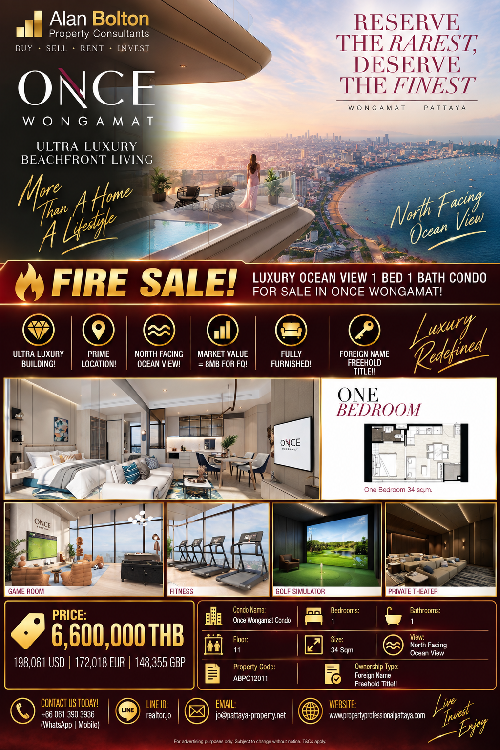 Fire Sale Foreign Name Luxury Ocean View 1 Bed 1 Bath Condo For Sale In Once Wongamat!