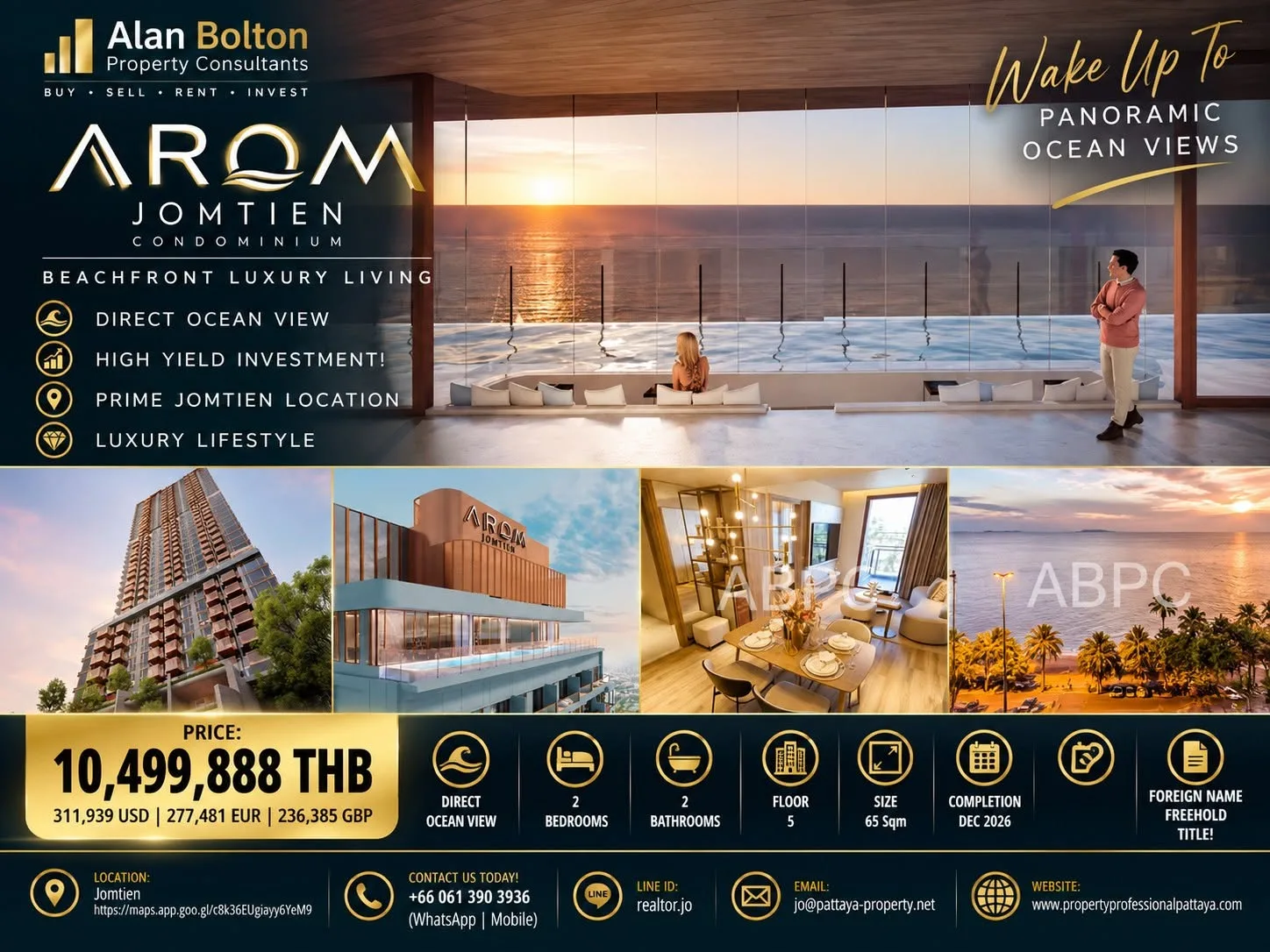 Direct Ocean View Beachfront Luxury 2 Bed 2 Bath Condo In Jomtien