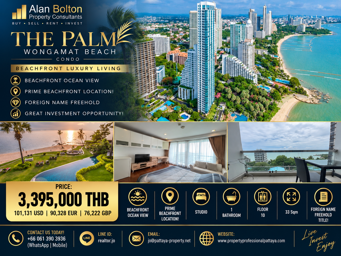 Beachfront Ocean View Studio Condo For Sale At Wongamat Beach!