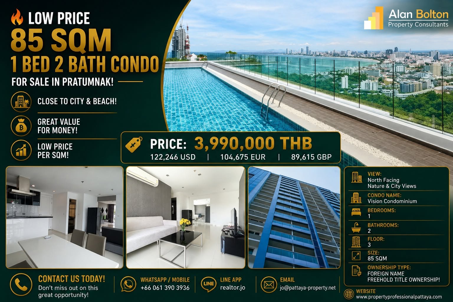 Low Price 85 Sqm Nature View 1 Bed 2 Bath Condo For Sale In Pratumnak!