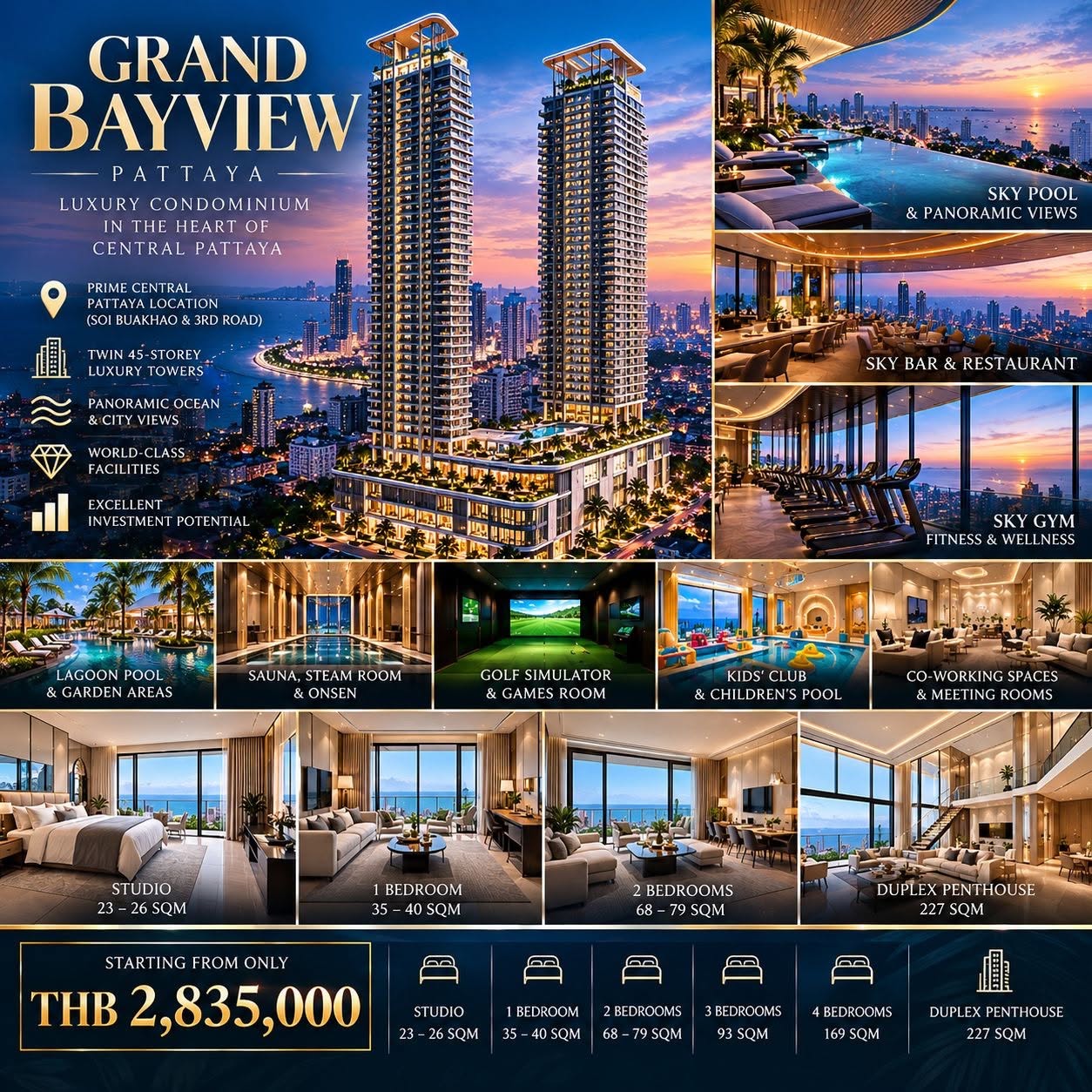 Modern Luxury Ocean View Studio Condo For Sale In Pattaya City Center!