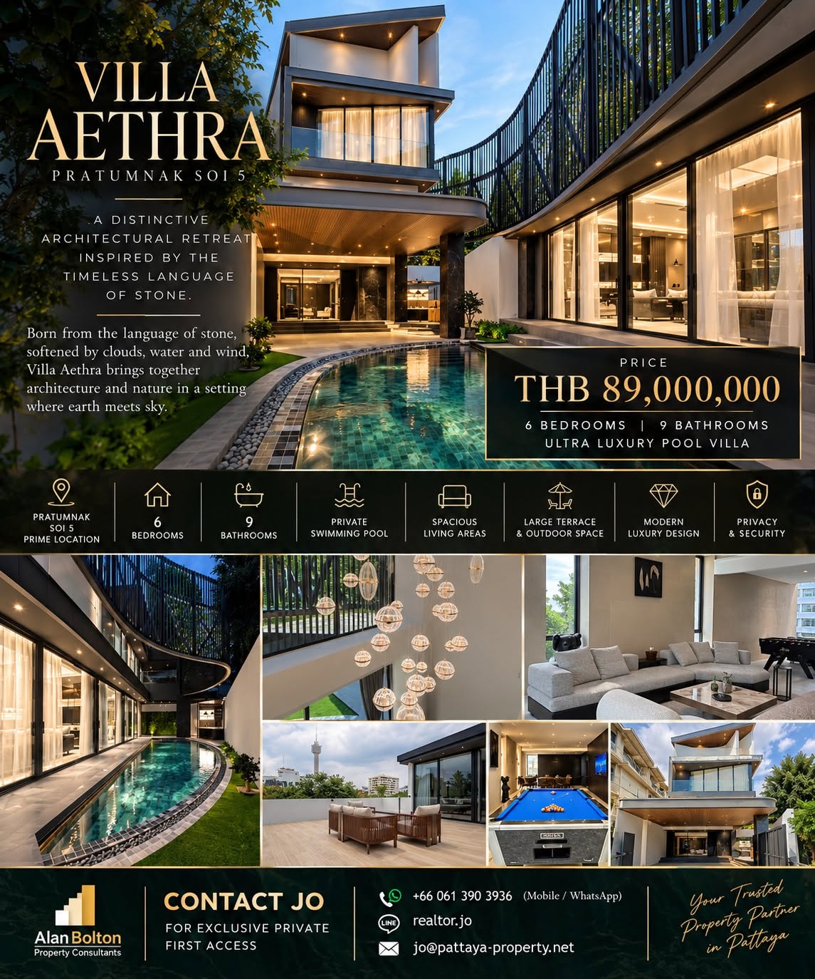 Brand New Ultra Luxury 6 Bed 9 Bath Pool Villa In Pratumnak!